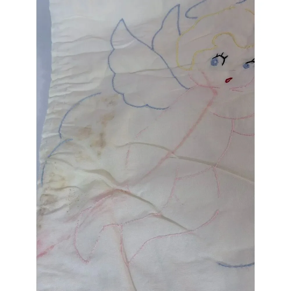 VTG Child Baby Crib Quilt Handmade Angel Pink Girl Sleep My Child Cottage Cherub
